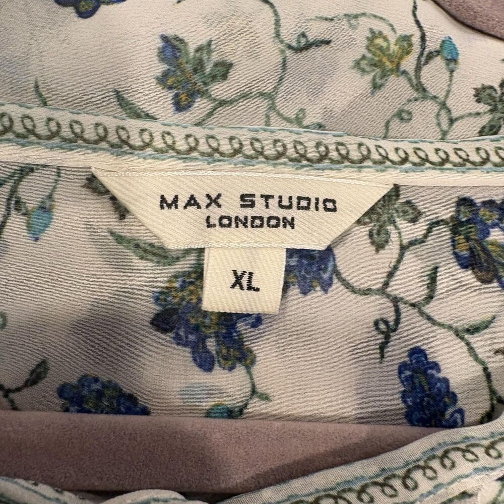 Max Studio Tunic Blouse Womens XL White Floral Round Neck 3/4 Sleeve Top Boho - Picture 4 of 6